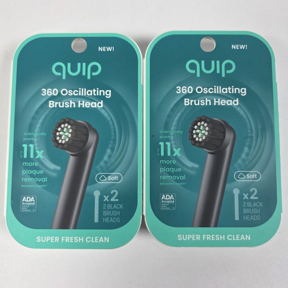 Quip 360 Oscillating Soft Black 2 Toothbrush Compact Heads Refill Lot Of 2